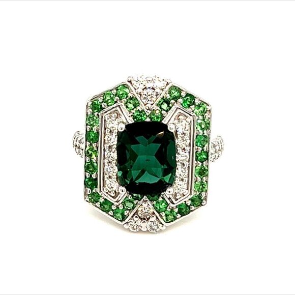 Tourmaline Tsavorite Diamond Ring Size 6.25 14k Gold 5.55 TCW GIA Certified - Picture 1 of 10